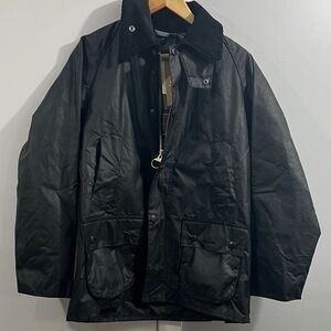 Barbour Bedale Black Waxed Jacket with Plaid Interior Size 36 Made in England
